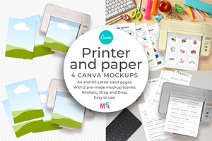 Printer & Paper Sheets Canva Mockup