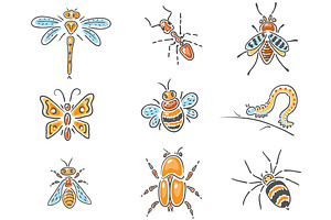 Set Of Different Insects