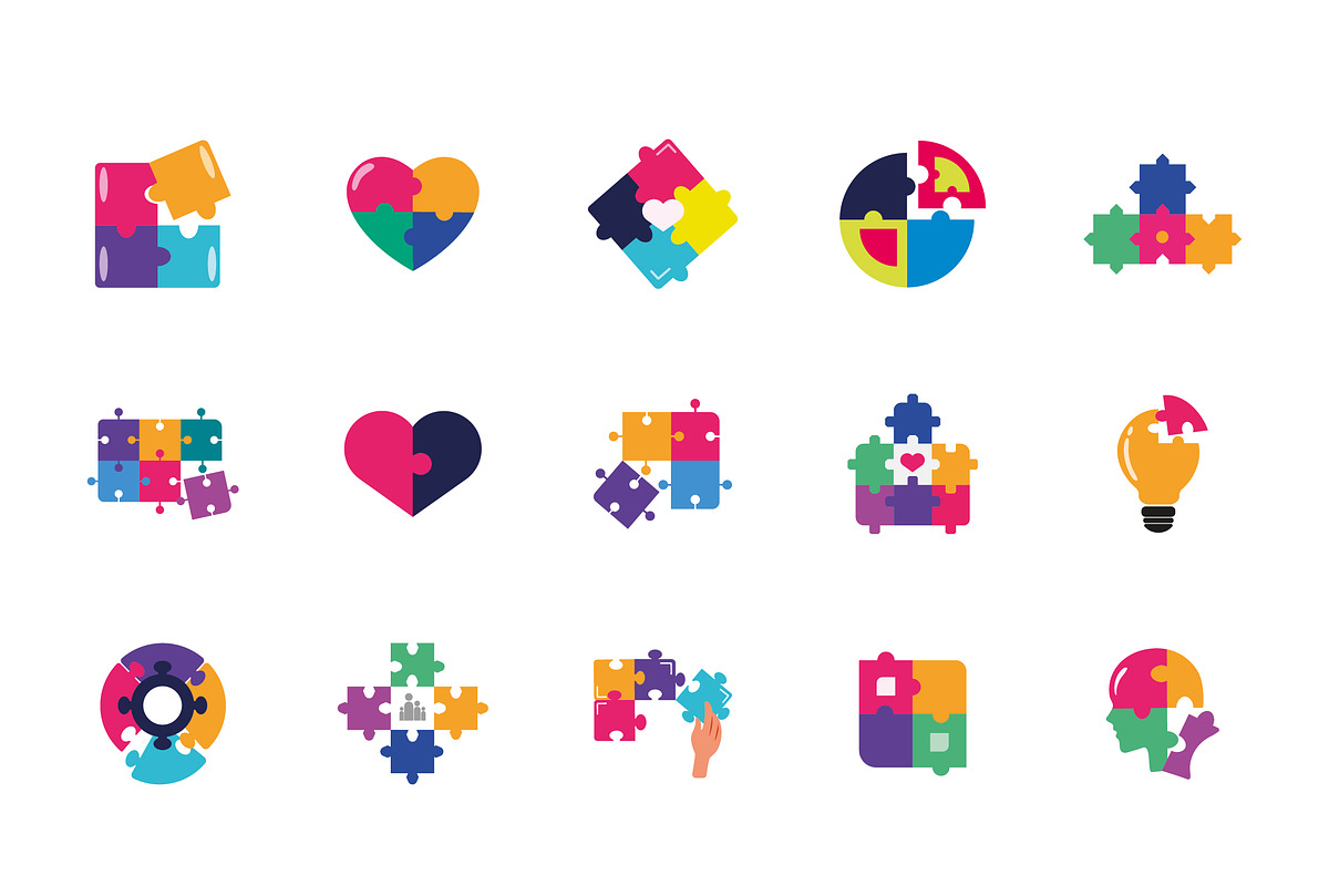 Colorful Puzzle Icons Set