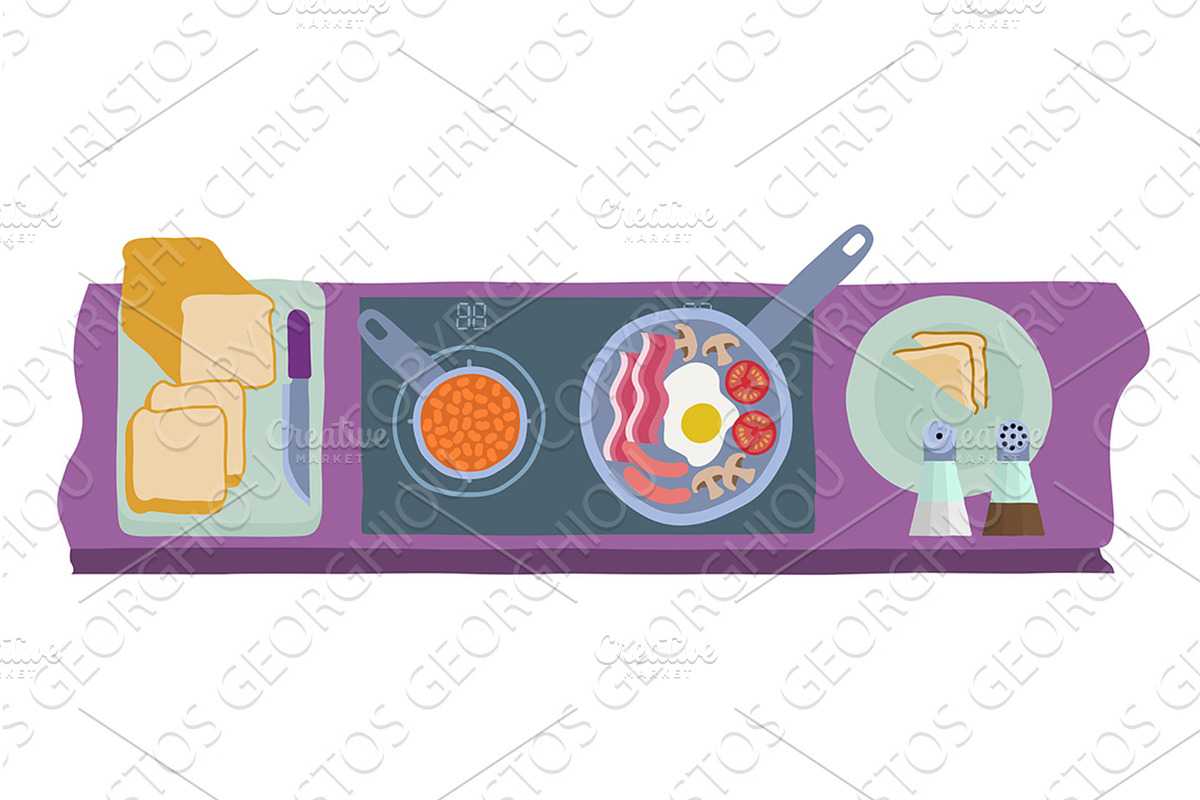 Cooking Food Full English Fried, a Food Illustration by Christos Georghiou