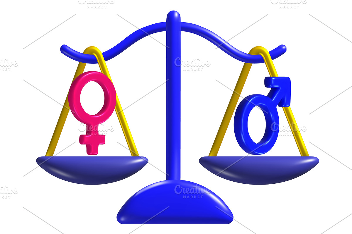 A scale balances pink female symbol, an Object Illustration by Woters little shop