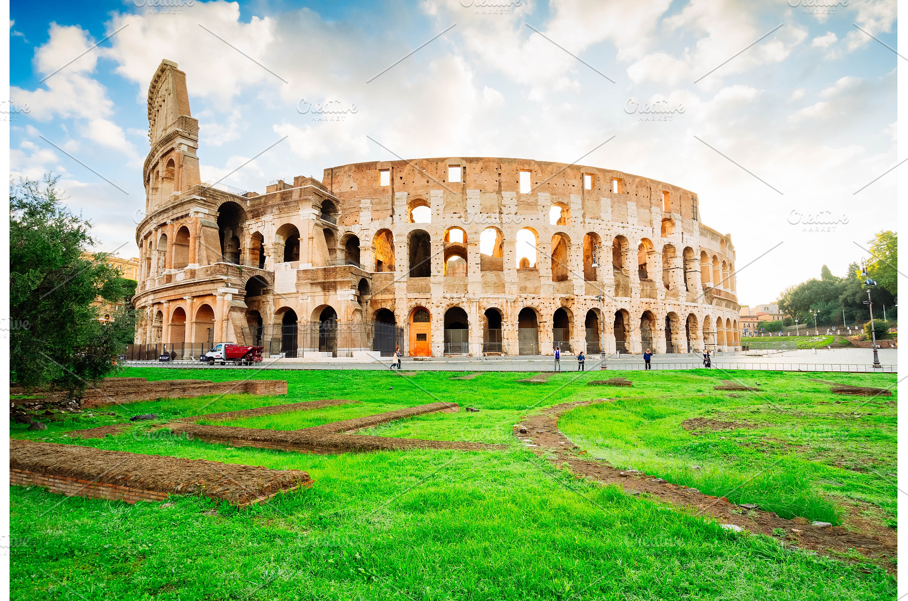 Colosseum at sunset in Rome, Italy, an Architecture Photo by Neirfy