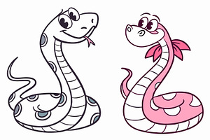 Cartoon Snakes with Pink and Blue, an Animal Illustration by Imamul001