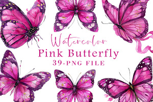 Watercolor Pink Butterfly Clipart, an Illustration by Libby Wishes