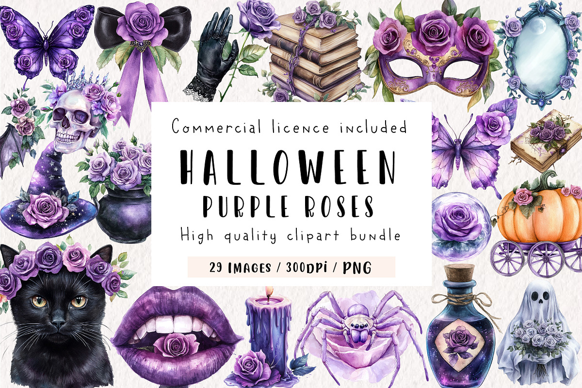 Halloween & Purple Roses Clipart, an Illustration by CreationArt (Photo 1 of 9)