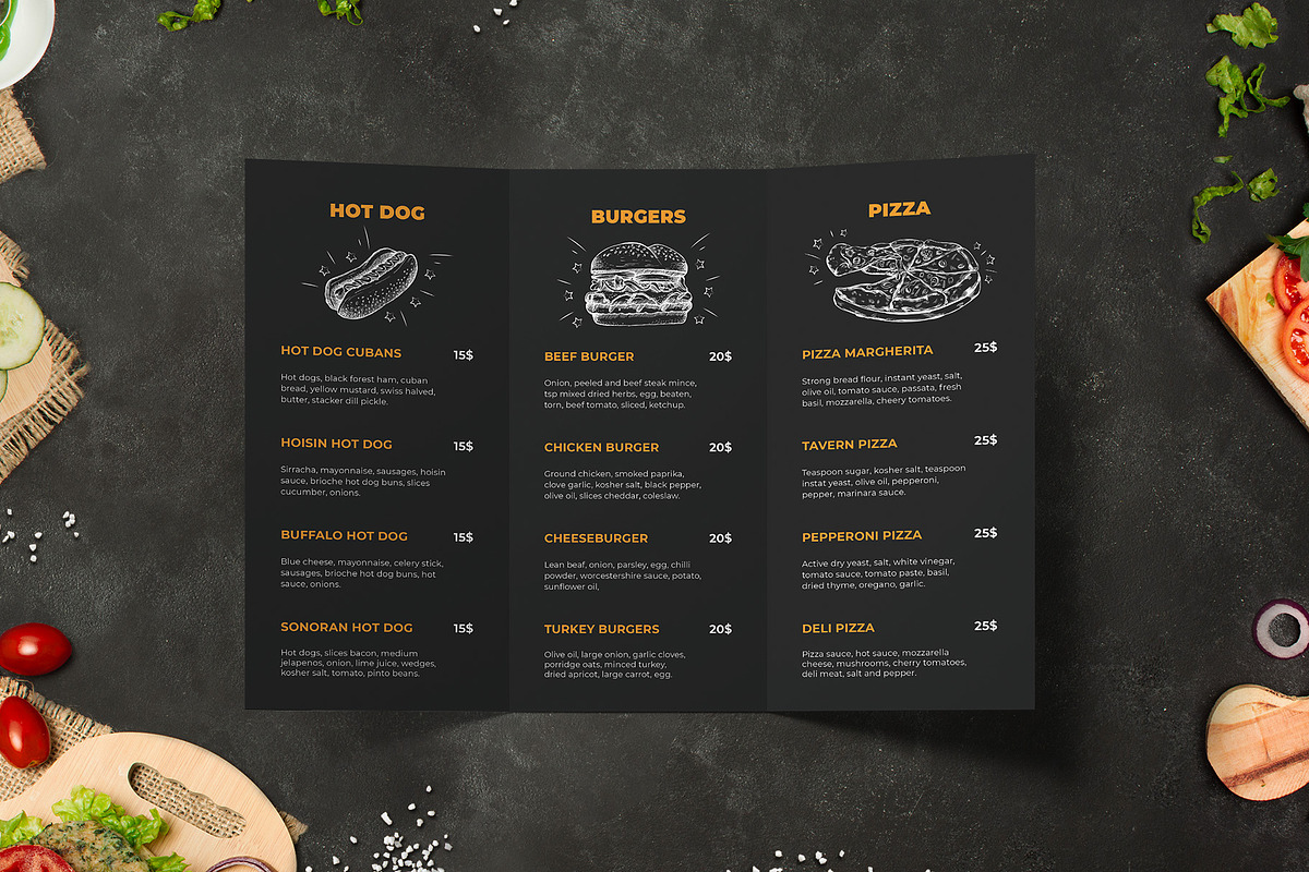 Trifold Fast Food Menu Template, a Brochure Template by Shyeno (Photo 2 of 3)