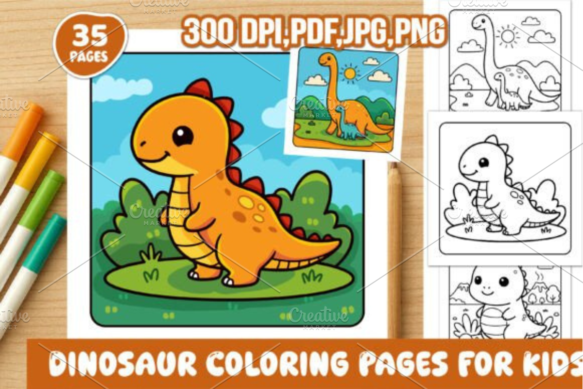 Dinosaur Coloring Pages for Kids, an Animal Illustration by Ink Gallery (Photo 1 of 6)