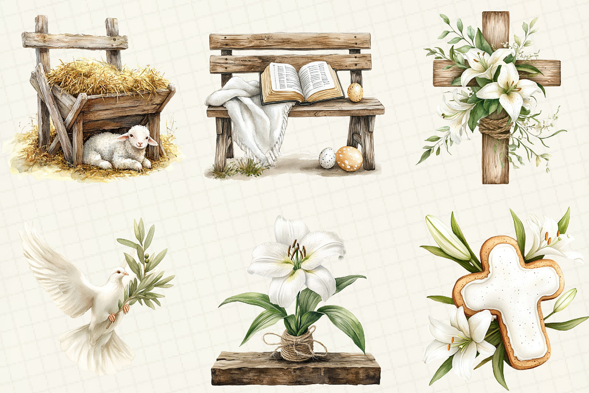 Christian Rustic Easter Clipart, a Work Illustration by OK Design (Photo 3 of 4)