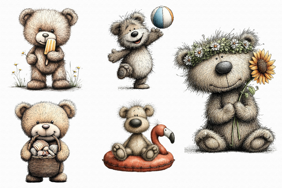 Whimsical Summer Teddy Bear Clipart, an Illustration by Libby Wishes (Photo 6 of 6)