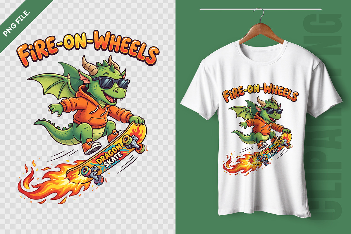Fire on Wheels Skater Dragon Clipart, an Animal Illustration by zahidhossainalif (Photo 3 of 3)
