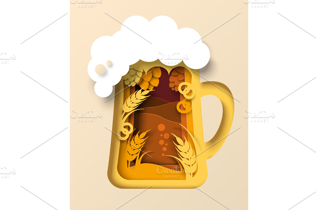 Vector beer pint glass mug with foam, a Food Illustration by SiberianArt