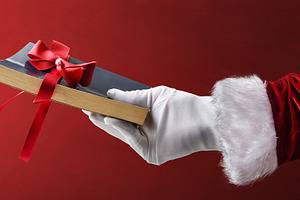 Give a book as a Christmas gift with Santa's hand, a Holiday Photo by Davizro's Market