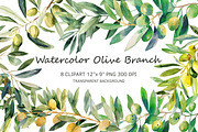 Watercolor Oliva Branch Clipart Png, an Object Graphic by Naty Art (Thumbnail 1 of 8)