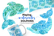 Playing Watercolor DOLPHINS, a Pattern Graphic by ekaart (Thumbnail 1 of 6)