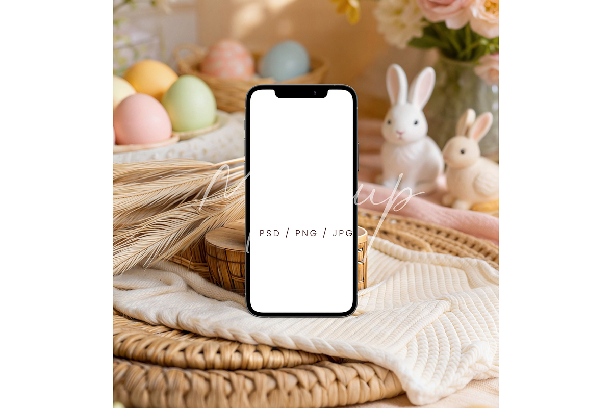 Easter iPhone Aesthetic Phone Mockup, a Product Mockup by TatiMockup (Photo 1 of 3)