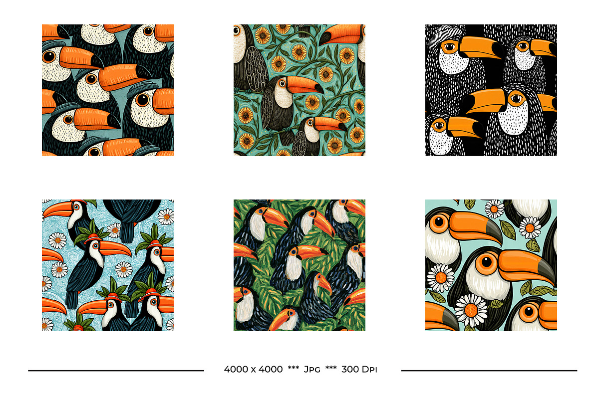 Toucans Retro Art Style Designs, a Pattern Graphic by karenfoleyphoto (Photo 6 of 13)