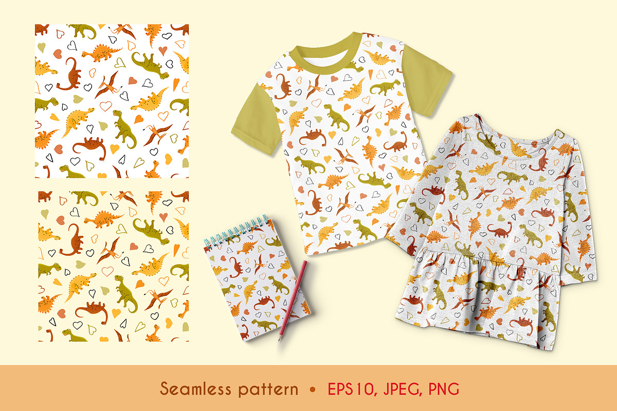 Cute Dinosaurs Clipart and Patterns, an Animal Illustration by Natali_Zhy (Photo 3 of 3)