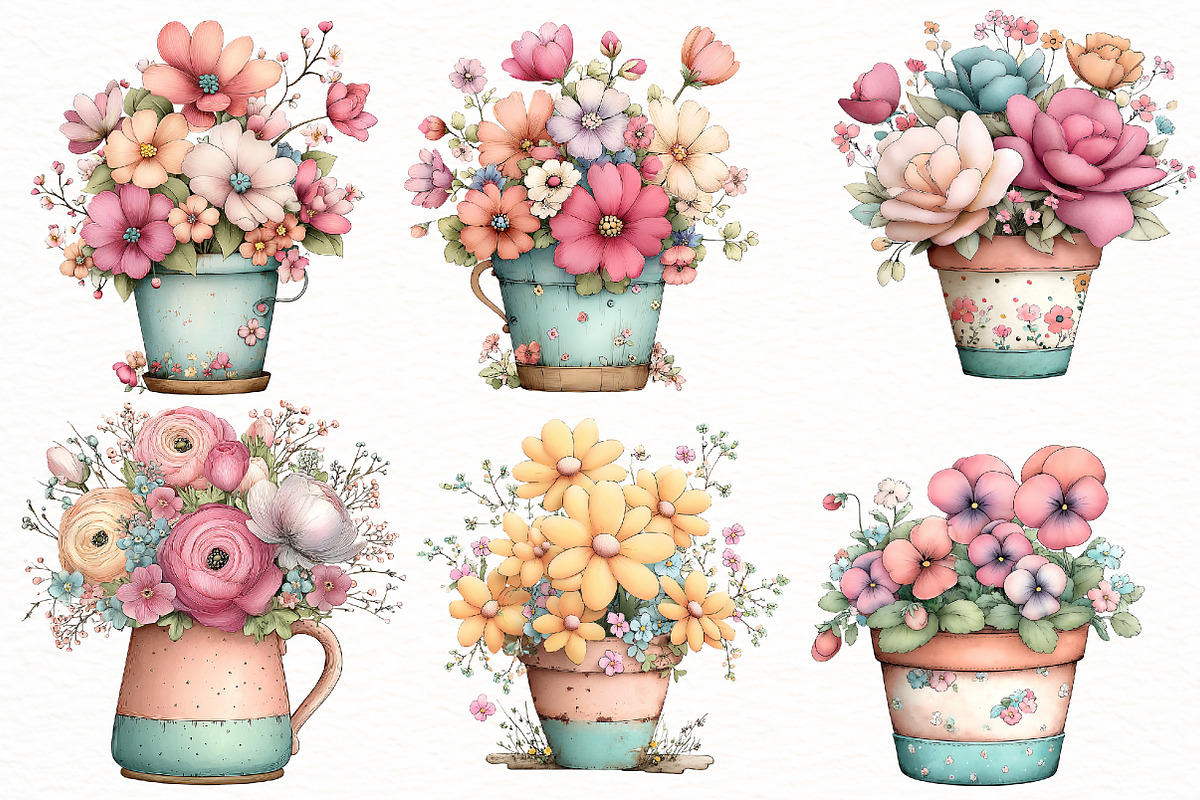 Whimsical Spring Flower pot Clipart, an Illustration by Designworld (Photo 4 of 8)