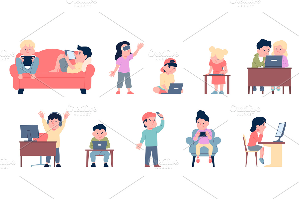 Children using digital technologies, a Technology Illustration by LadadikArt