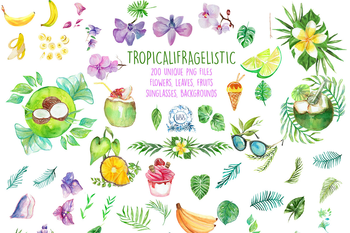200 Tropical Watercolor Clipart, a Food Illustration by LilyBoo Clipart (Photo 2 of 8)