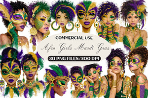 Afro Girls Mardi Gras Clipart, an Illustration by Black Bird Studio
