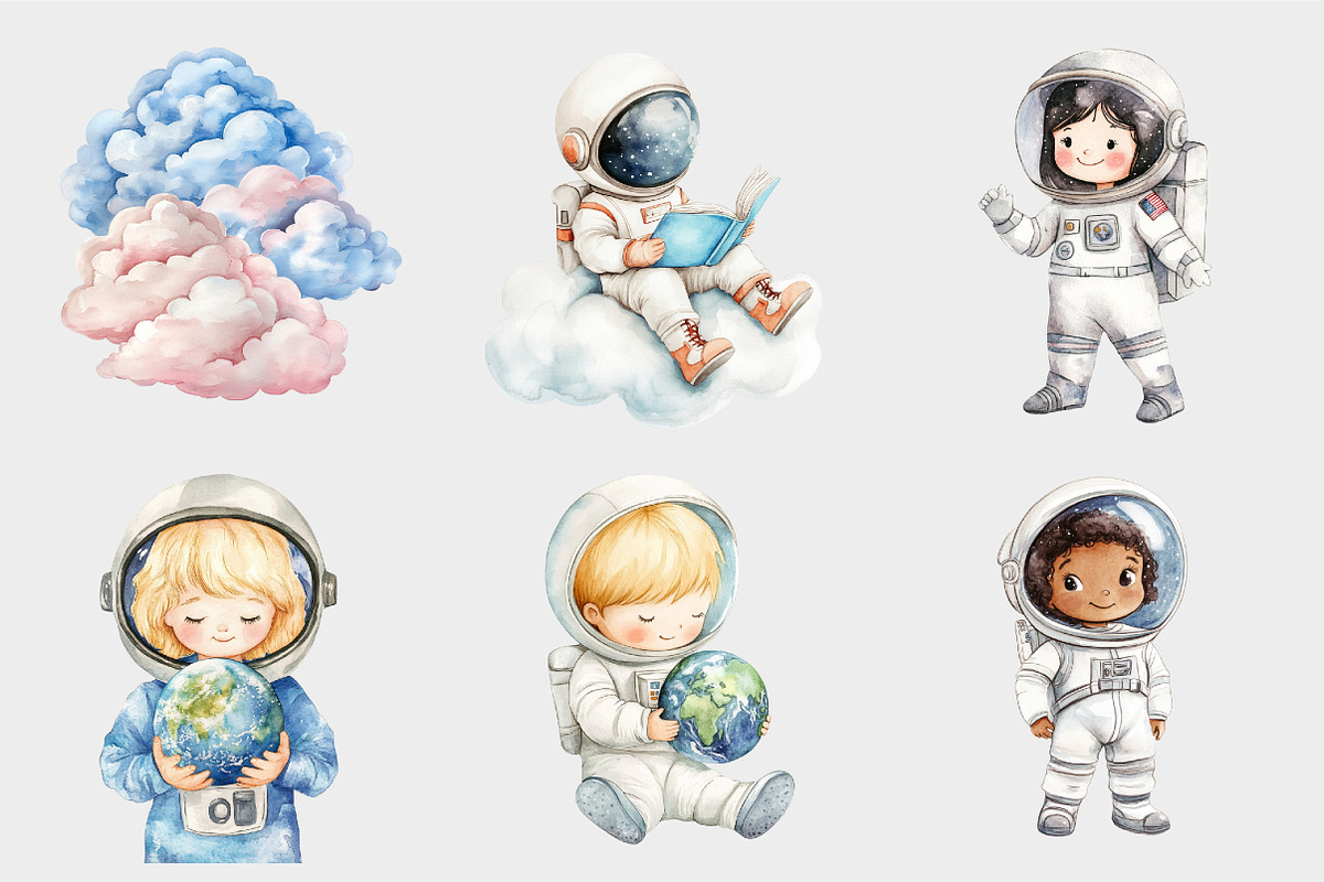 Watercolor Little Astronaut Clipart, a Seasonal Illustration by Design Market (Photo 4 of 4)