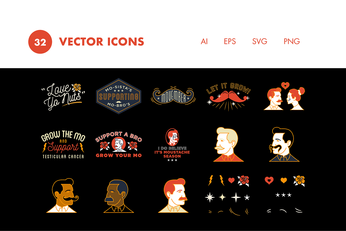 32 Movember Icons, an Illustration by Hello Mister Frank (Photo 3 of 4)