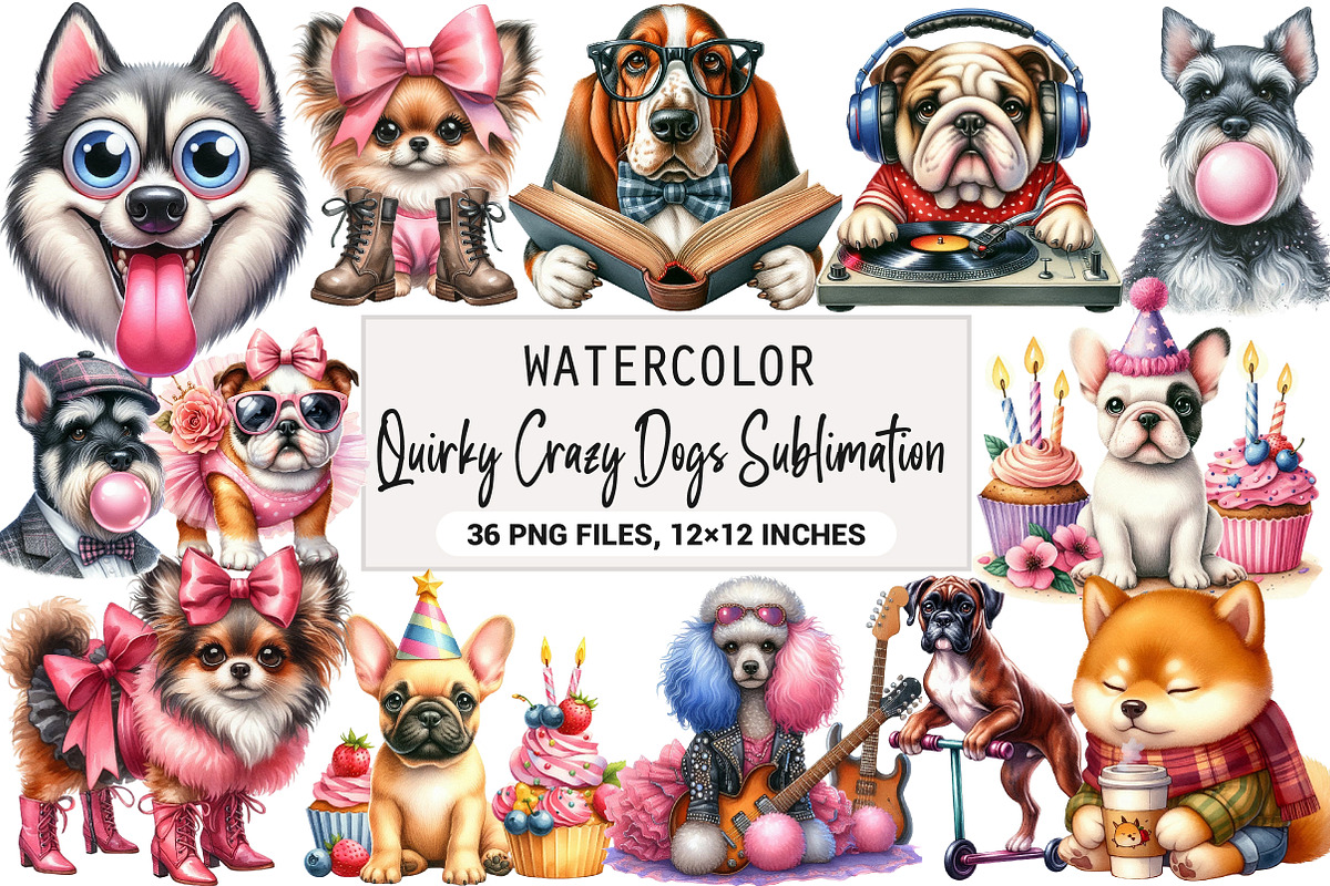 Quirky Crazy Dogs Sublimation, an Illustration by DreamArtGraphic (Photo 1 of 4)
