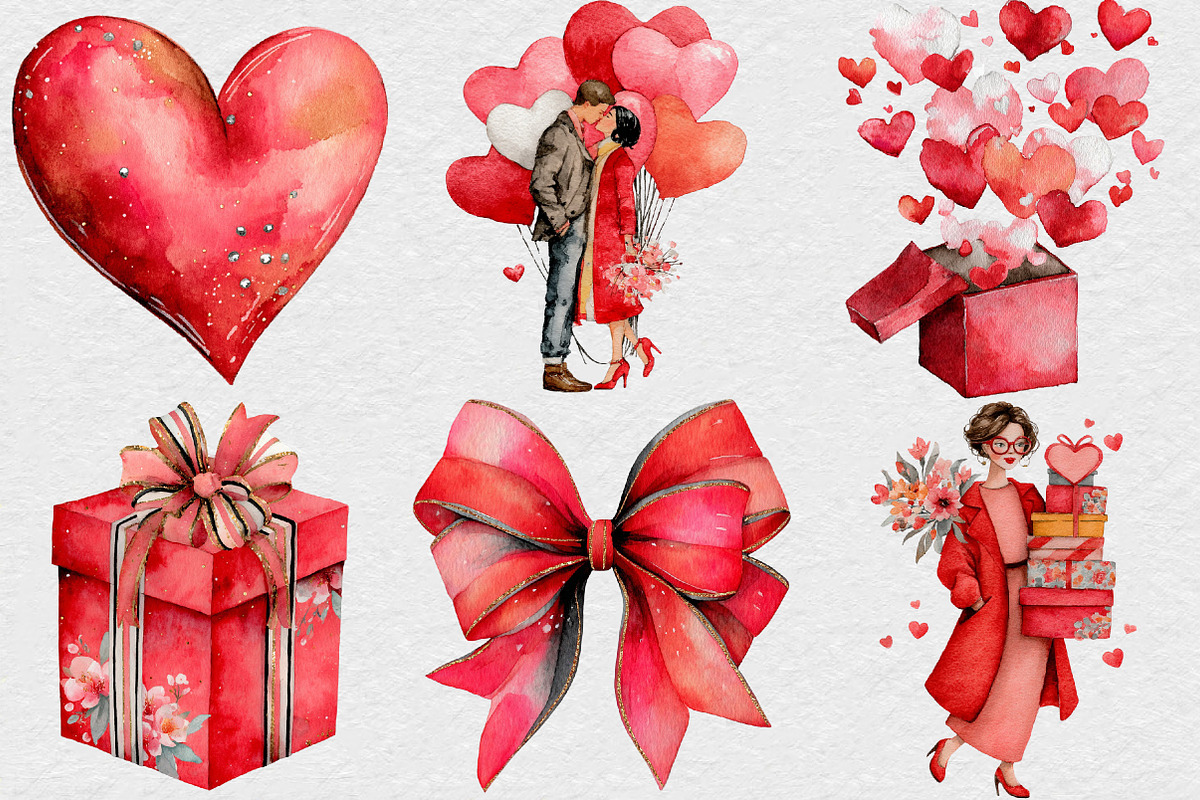 Watercolor Valentines day Clipart, an Illustration by DreamCafeArt (Photo 3 of 6)
