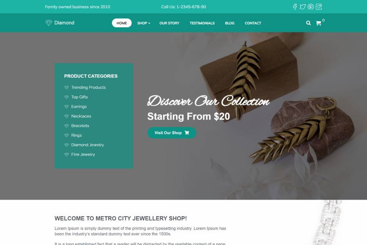 Diamond Jewellery eCommerce WordPress theme preview 2