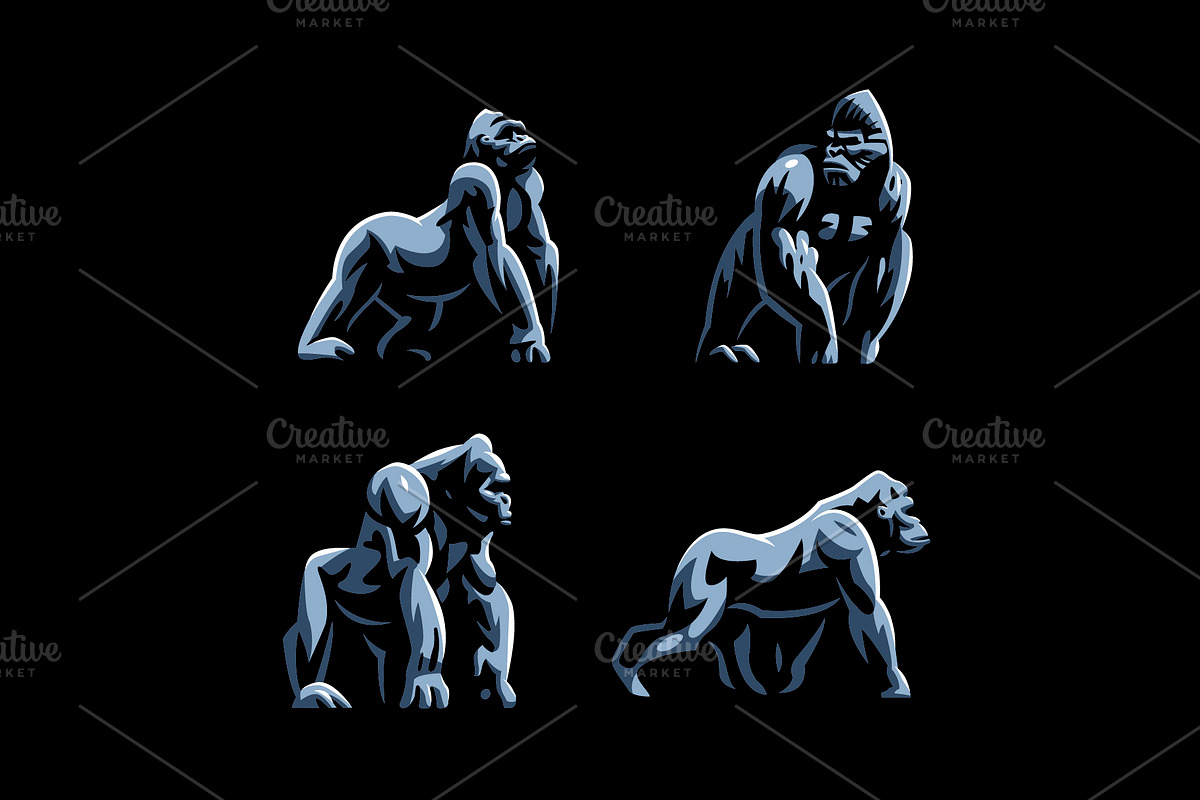 Gorillas vector set, an Animal Illustration by Masterlevsha (Photo 1 of 3)