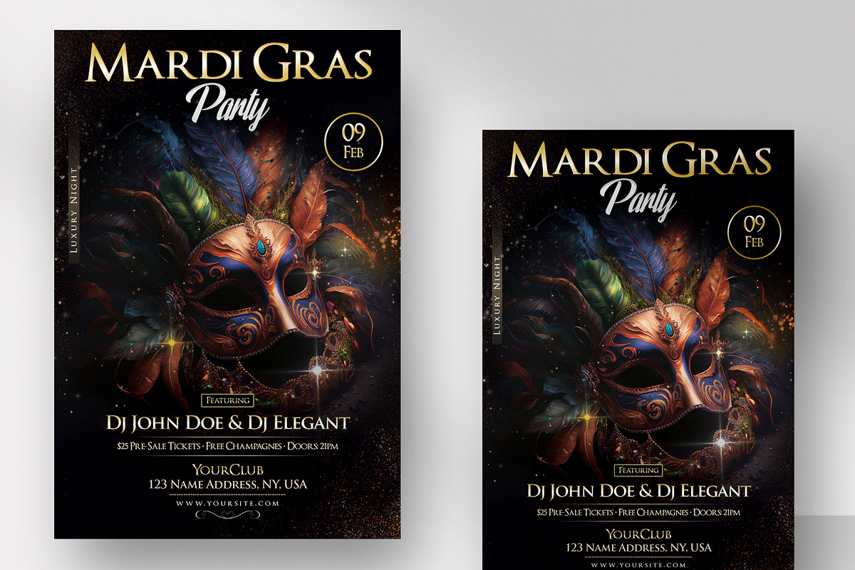 Mardi Gras Invitation Flyer (PSD), a Flyer Template by PixelsDesign (Photo 1 of 2)