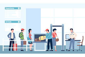 Airport security check. Passengers, a Transportation Illustration by LadadikArt