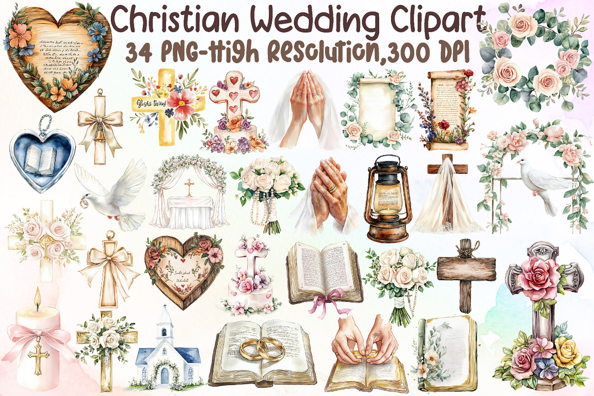 Watercolor Christian Wedding Clipart, an Illustration by Sublimation Artist (Photo 1 of 6)