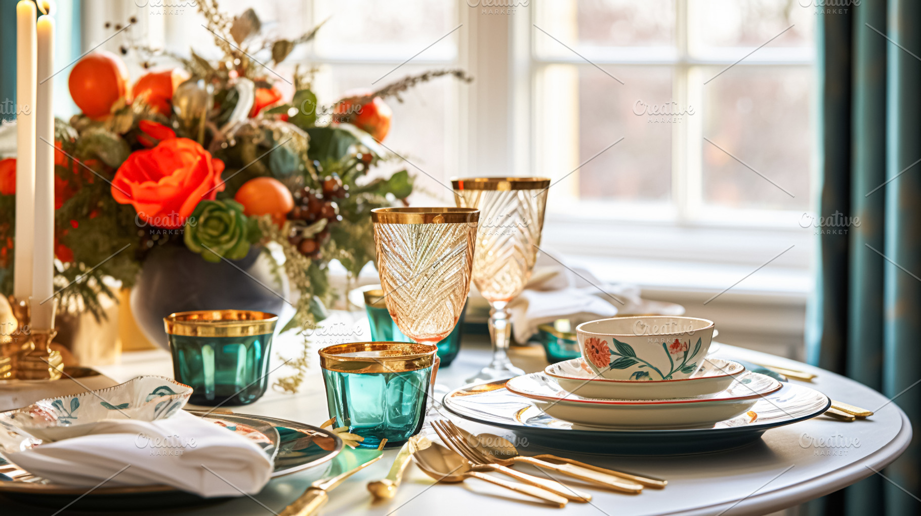 Christmas holiday family breakfast, table setting decor and fest, a Holiday Photo by Anneleven