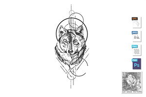 Wolf head with geometric symbol