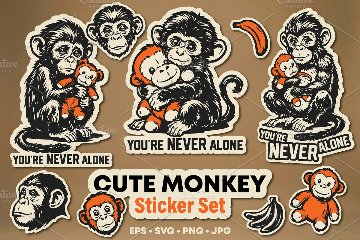 Vector Cute Monkey Sticker Set, an Animal Illustration by daver2002ua (Photo 1 of 4)