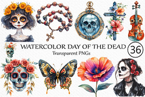 Watercolor Day of the Dead Clipart, an Illustration by Craft Nest