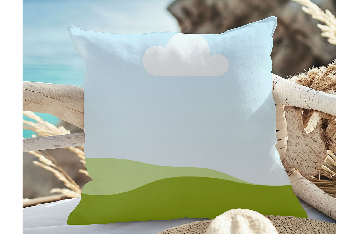Beach Square Pillow Mockup for Canva, a Household Mockup by NoemieDesigns (Photo 3 of 8)