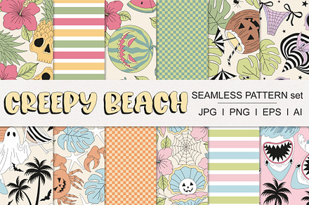 Halloween Beach pattern set, a Pattern Graphic by @olga.angelloz