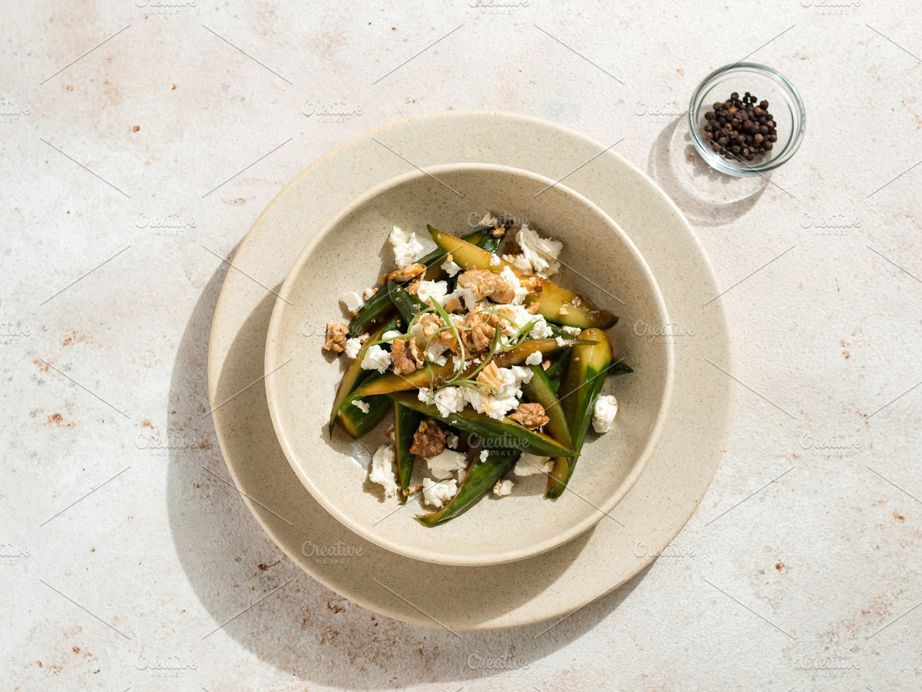 Okra Asian Salad with Feta and Nuts, a Food & Drink Photo by Fascinadora