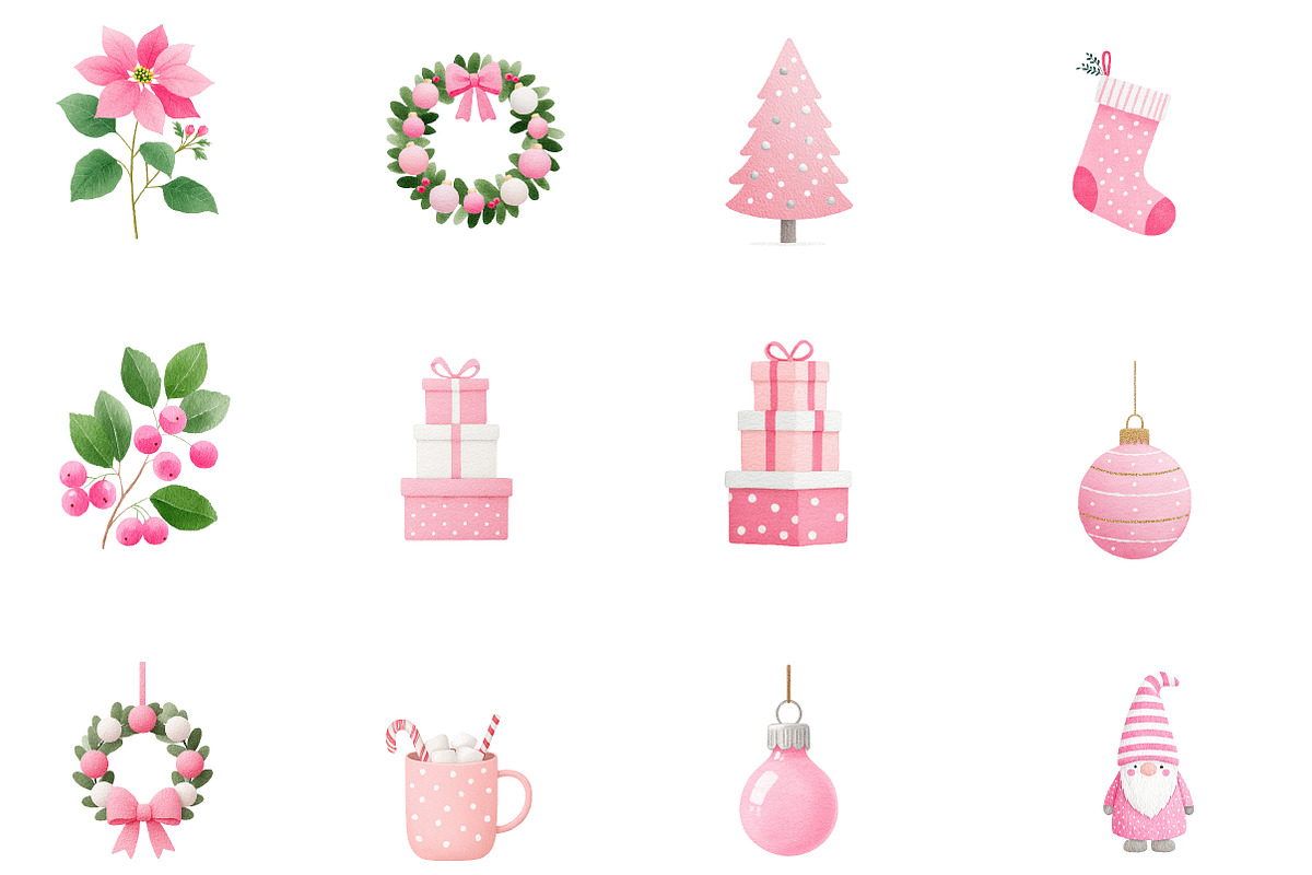 Watercolor Hot Pink Christmas Clipar, an Illustration by Designworld (Photo 3 of 5)