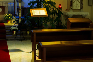 Old wooden pews, Church of the Good Shepherd, Trieste, an Architecture Photo by Bepslabor