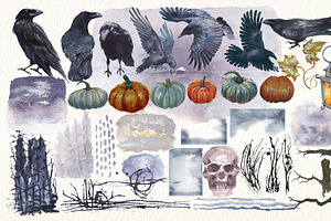 Seven Raven Watercolor Clipart