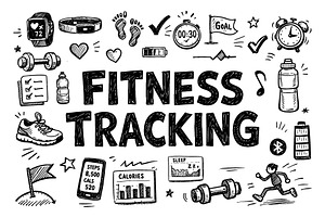 Fitness Tracking Doodle Collage, an Object Graphic by VIVAT Design Studio