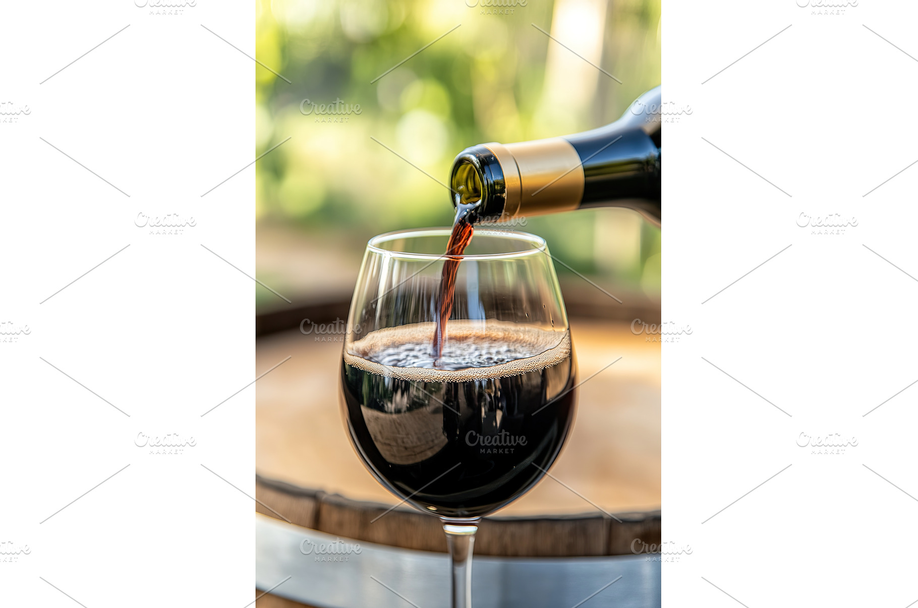 Red wine pouring into glass outdoors, a Food & Drink Photo by Lermont51