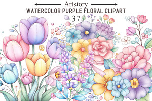 Watercolor Purple Floral Clipart, an Illustration by designcity5
