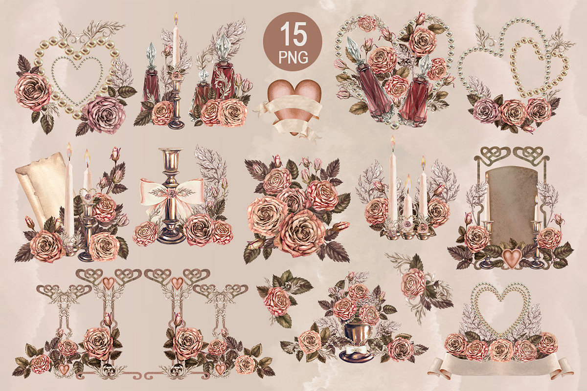 Love&Rose botany vintage watercolor, a Decorative Illustration by EL_SUHOVA (Photo 6 of 13)