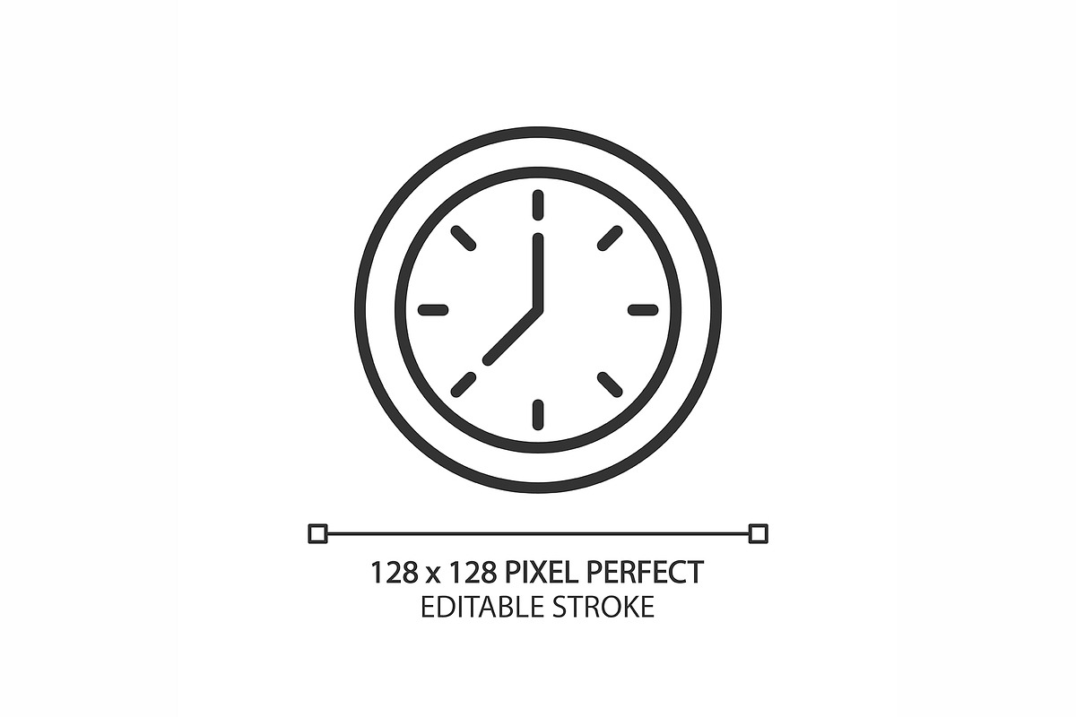 Clock face pixel perfect linear icon, an Outline Icon by IMG Visuals