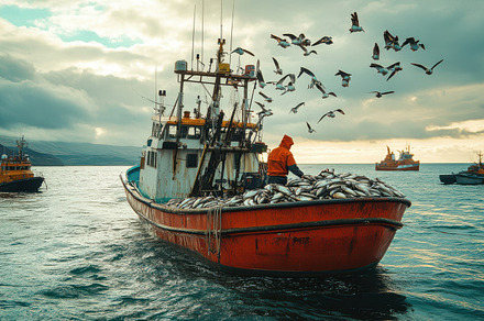 Fisherman Unloads Abundant Fish Catc, a Background Photo by Pixeness